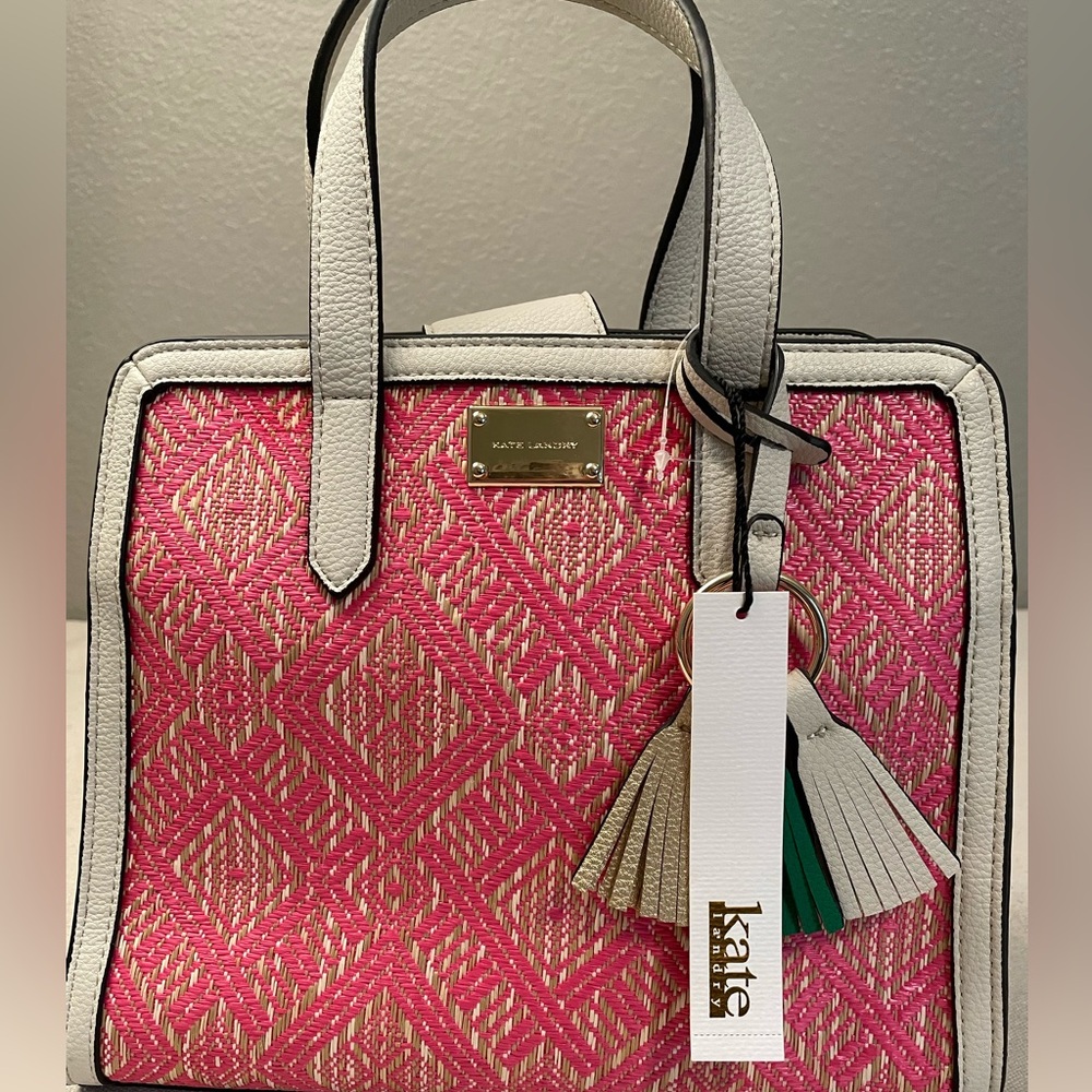 Kate Landry Pink and Cream Diamond Print Hand Bag - Picture 4 of 16